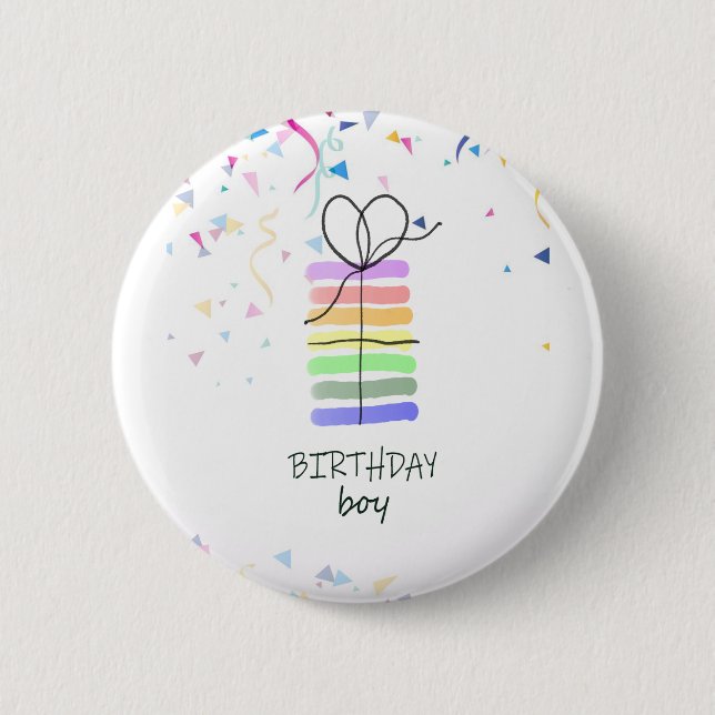 Bóton Redondo 5.08cm Birthday Boy Pin com Confetti (Frente)
