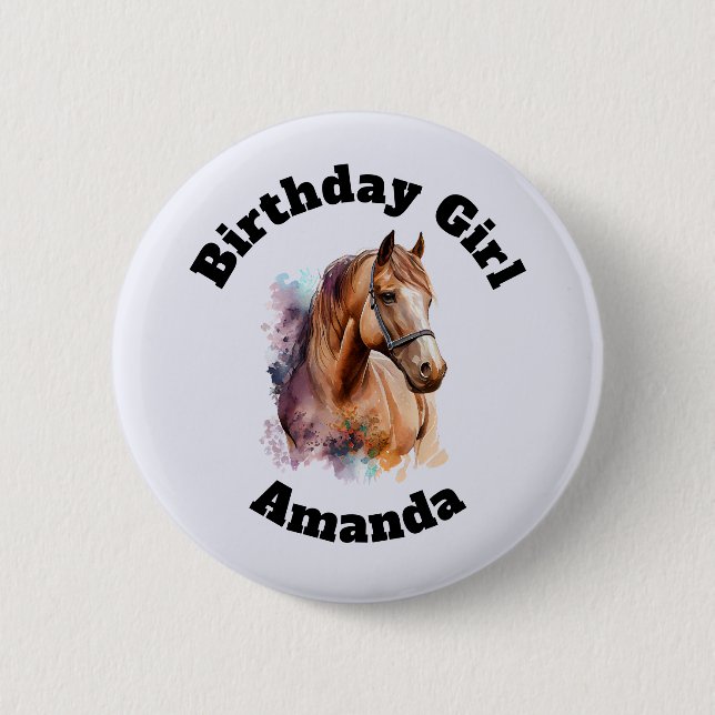 Bóton Redondo 5.08cm Birthday Girl Brown Horse Head Portrait (Frente)