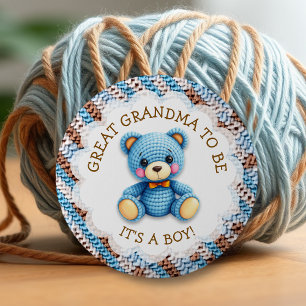 Bóton Redondo 5.08cm Bisavó Chá de Bebê Urso de Pelúcia Crochê