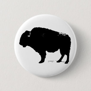 Bóton Redondo 5.08cm Bison de Búfalo de Pop Preto e Branco