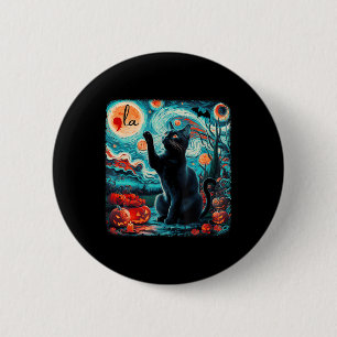 Bóton Redondo 5.08cm Black Cat Comma La Kamala Harris Halloween Starry