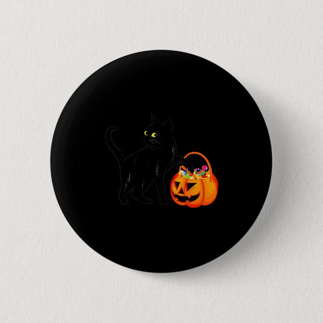 Bóton Redondo 5.08cm Black Cat Halloween Candy Pumpkin Bag Sweet Lollip (Frente)