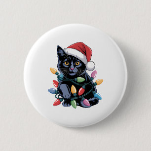 Bóton Redondo 5.08cm Black Cat Natal Luz Engraçada Gato