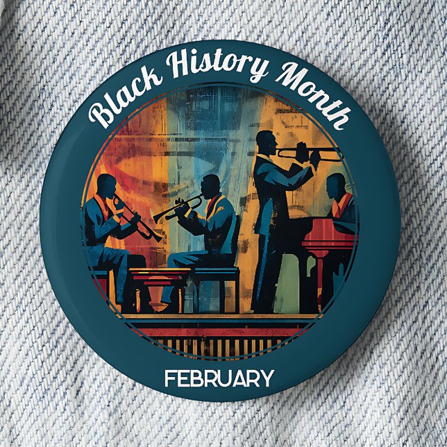 Bóton Redondo 5.08cm Black History Month Jazz Band Pinback Button (Criador carregado)