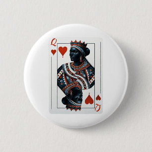 Bóton Redondo 5.08cm Black Queen Of Hearts Card Deck Game - Ortod Black