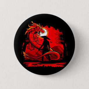 Bóton Redondo 5.08cm Black Samurai Red Dragon - Trabalho de arte do est