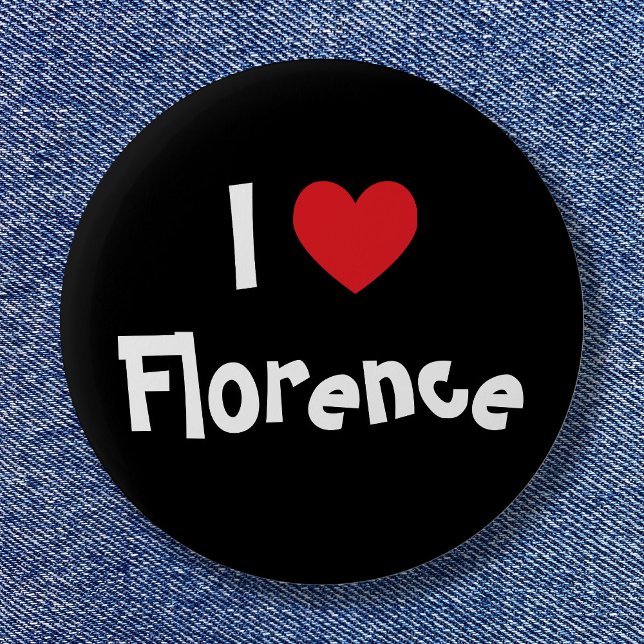 Bóton Redondo 5.08cm Black White e Red Heart I Love Florence (I Love Florence Pinback Button)