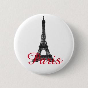 Bóton Redondo 5.08cm Black White Eiffel Tower Paris Love City Viagem