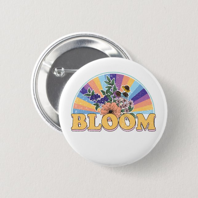 Bóton Redondo 5.08cm Bloom Retro Floral (Frente & Verso)