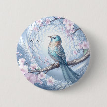 Blue Bird Floral Button