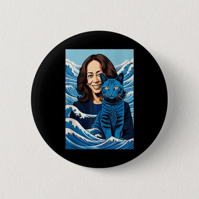 Bóton Redondo 5.08cm Blue Cats Wave Para Kamala Funny Kamala Harris Par (Frente)
