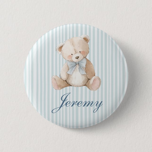 Bóton Redondo 5.08cm Blue Elegant Teddy Bear Button (Frente)