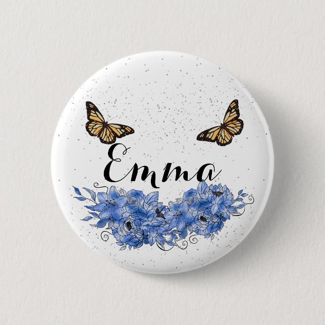 Bóton Redondo 5.08cm Blue Floral bouquet in the blooming garden (Frente)