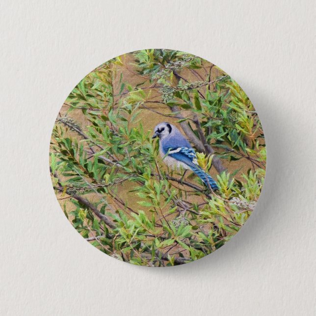 Bóton Redondo 5.08cm Blue Jay on Wax Myrtle (Frente)