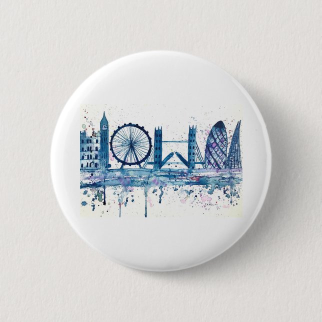 Bóton Redondo 5.08cm Blue London skyline England (Frente)