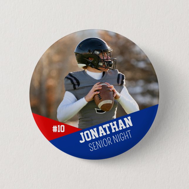 Bóton Redondo 5.08cm Blue Red Football Button Senior Night Team Kids (Frente)