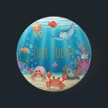 Bóton Redondo 5.08cm Blue Under the Sea birthday<br><div class="desc">Celebrate a very special milestone with this adorable “1 Today” birthday badge, perfect for a first birthday! Designed with a charming under-the-sea theme, it features colourful fish, a gentle stingray gliding through the water, and cute crabs along the ocean floor. The playful underwater scene creates a fun and magical atmosphere,...</div>