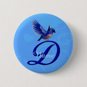 Bóton Redondo 5.08cm Bluebird Elegante Monograma Inicial D Personalizad