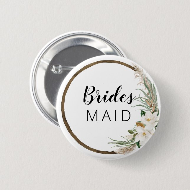 Bóton Redondo 5.08cm Bohemian Wreath Bridal Party Button Bridesmaid (Frente & Verso)