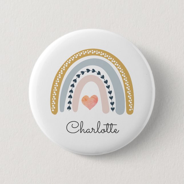 Bóton Redondo 5.08cm Boho Rainbow Watercolor Nursery (Frente)