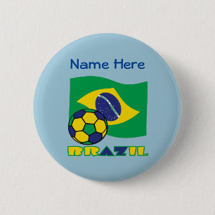 Bóton Redondo 5.08cm Bola de Futebol Bandeira Brasileira Brasil Azul Pe