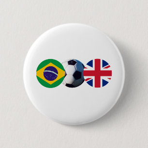 Bóton Redondo 5.08cm Bola de Futebol Reino Unido e Brasil Bandeiras do 