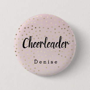 Bóton Redondo 5.08cm Bolinhas Douradas Rosa de Cheerleader Personalizad