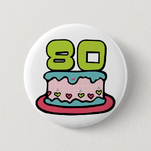 Bóton Redondo 5.08cm Bolo de aniversário das pessoas de 80 anos