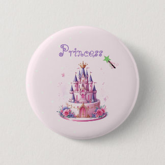 Bóton Redondo 5.08cm Bolo de Castelo Rosa Princesa e Varinha