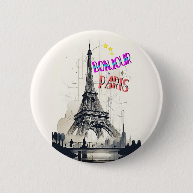 Bóton Redondo 5.08cm Bom Dia Colorido Paris (Frente)