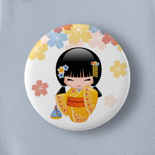 Bóton Redondo 5.08cm Boneca de Kokeshi do verão - menina de gueixa