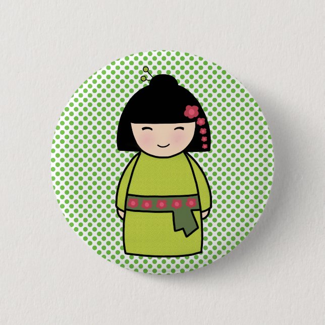 Bóton Redondo 5.08cm Boneca Kokeshi Japonesa Botão (Frente)