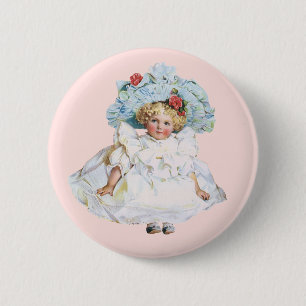 Bóton Redondo 5.08cm Boneca Vitoriana Vintage, Páscoa Vestida Chapéu