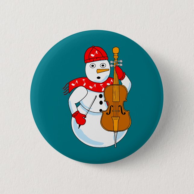 Bóton Redondo 5.08cm Boneco de Neve com Violoncelo (Frente)