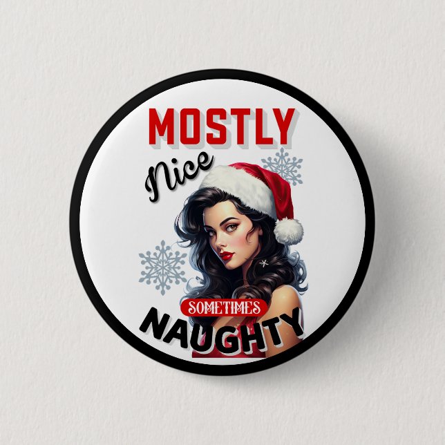 Bóton Redondo 5.08cm Bonita, às vezes travessa, pinta de Natal retrô (Frente)