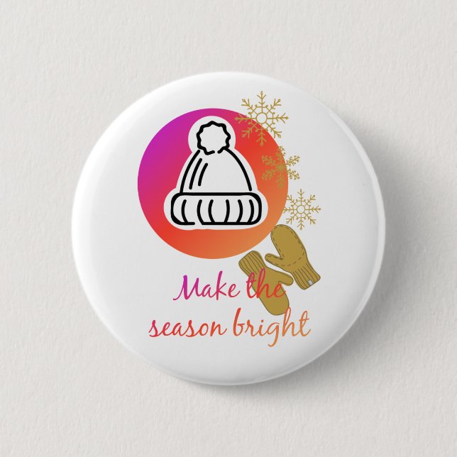 Bóton Redondo 5.08cm Bonito Chapéu e Mittens da temporada de inverno (Frente)