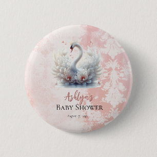Bóton Redondo 5.08cm Bonito Swan Floral Damask Chá de fraldas Favor