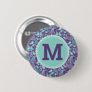 Bóton Redondo 5.08cm Bonito Xadrez Desbotado Roxo e Azul Paisley