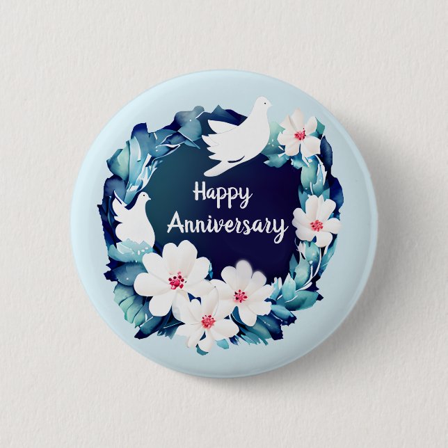 Bóton Redondo 5.08cm Bonitos Doves Brancos Floral Wreath (Frente)
