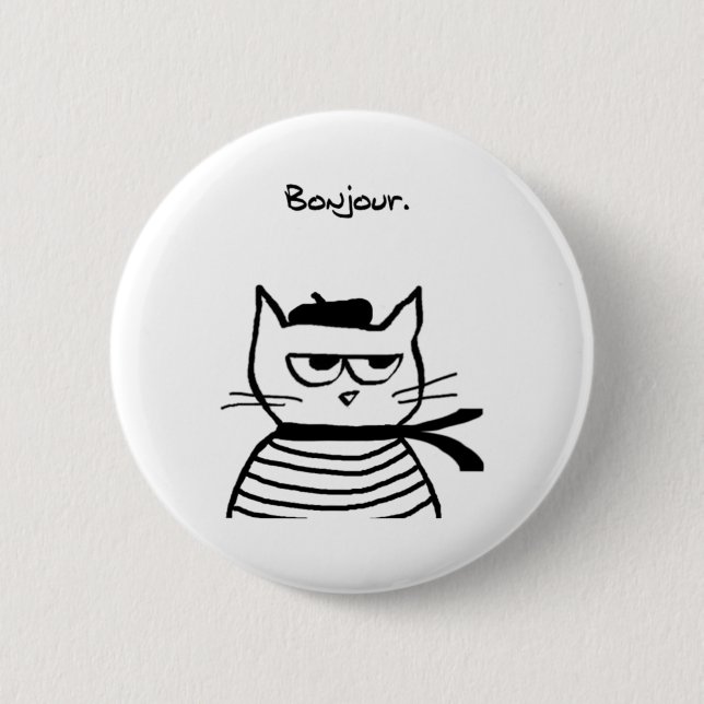 Bóton Redondo 5.08cm Bonjour French Cat Funny (Frente)