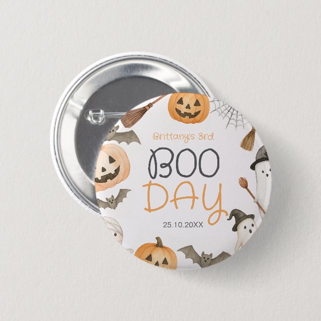 Bóton Redondo 5.08cm Boo Day Spooky Halloween Birthday (Frente & Verso)