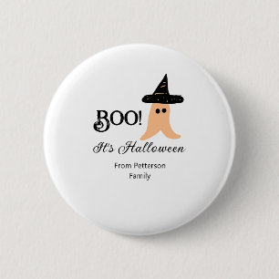 Bóton Redondo 5.08cm Boo é Halloween do nome da família, fantasma laran
