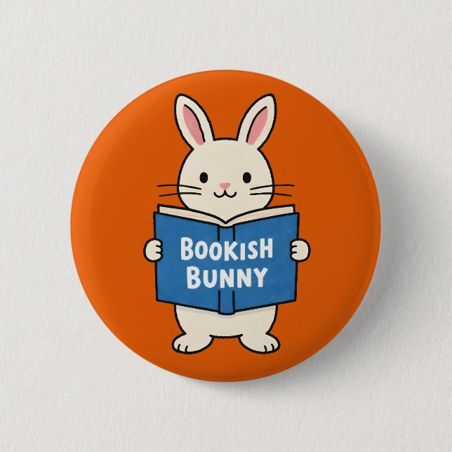 Bóton Redondo 5.08cm Bookish Bunny Reading Rabbit Book lover (Frente)