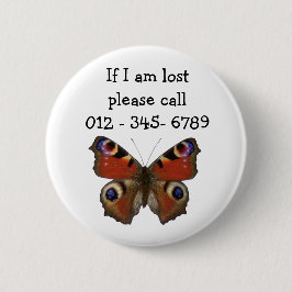 Bóton Redondo 5.08cm Borboleta, Contato de Emergência Infantil