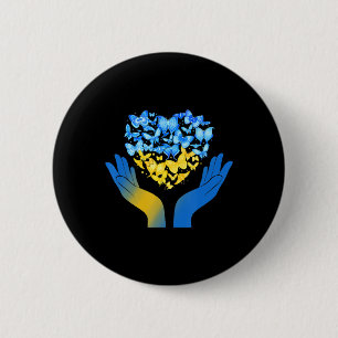 Bóton Redondo 5.08cm Borboleta de Coração de Mão Ama Bandeira Ucraniana