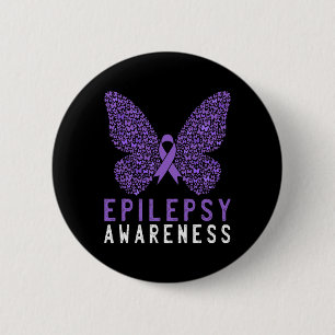 Bóton Redondo 5.08cm Borboleta Epilepsia Mês Sensibilização Fita Roxa S