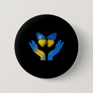 Bóton Redondo 5.08cm Borboleta-Mão Ucrânia Bandeira Ucraniana Sente-Se