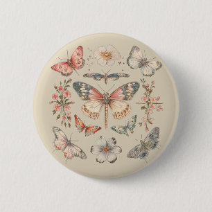 Bóton Redondo 5.08cm Borboleta Monarca Boho Cottagecore