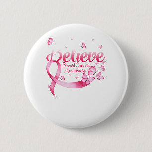 Bóton Redondo 5.08cm Borboleta rosa acredita na consciência do Cancer