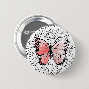 Bóton Redondo 5.08cm Borboleta Rosa E Arte Rosa -